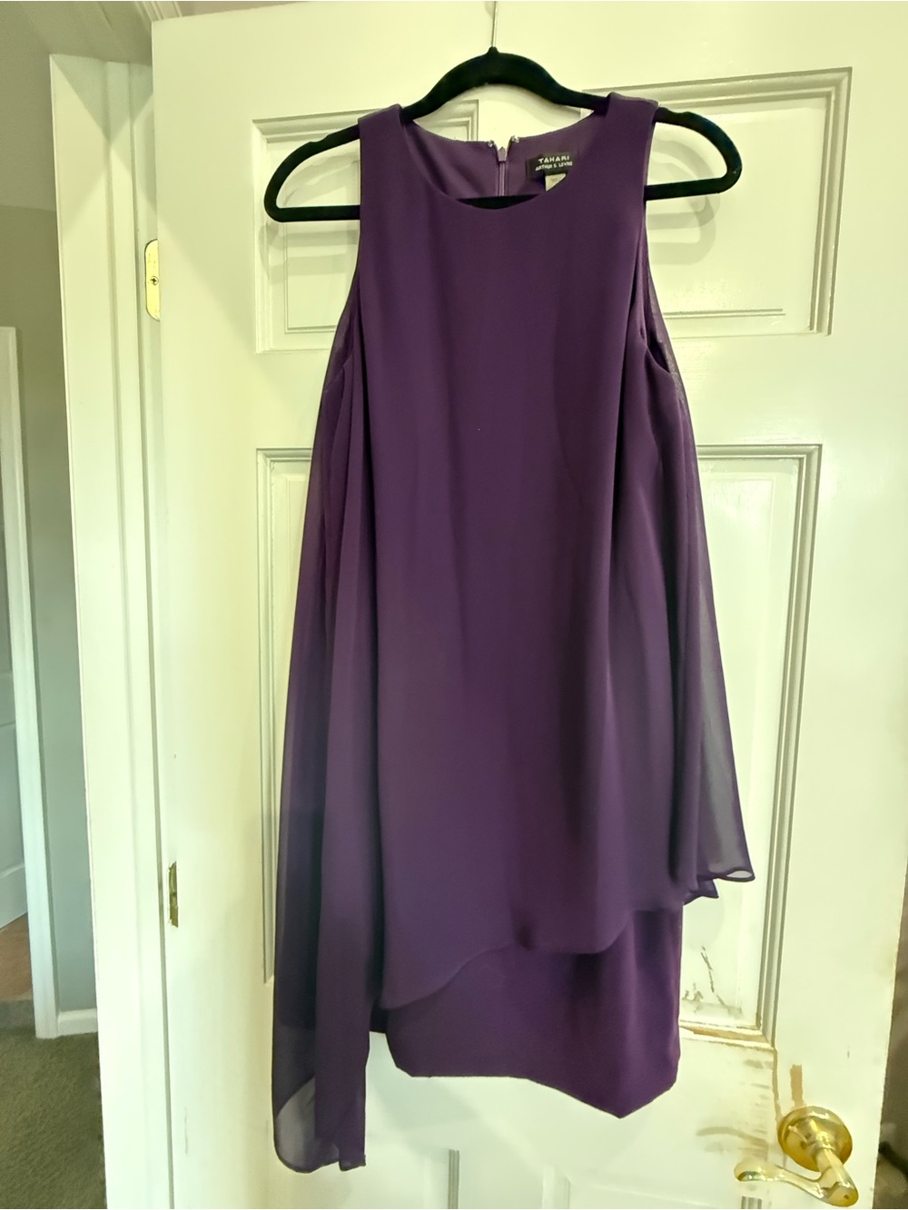 Tahari ASL Purple Sleeveless Chiffon Overlay Dress